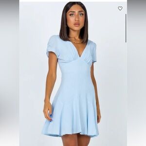 Princess Polly Flutter Sleeve V-Neck The Sting Mini Dress Baby Blue